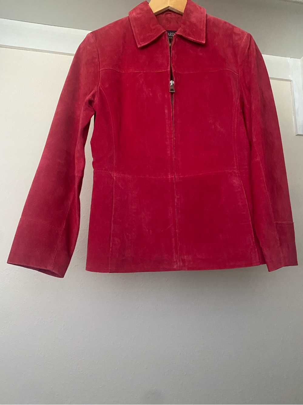 Bernardo Vintage Cherry Red Suede Zip Jacket. Size PS (petite small).